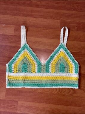 Handmade Crochet Bralette in Green, Yellow & White